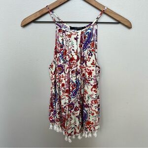 19 Cooper Maycon Halter Top Bohemian Floral Tassel Sleeveless Shirt Size Small